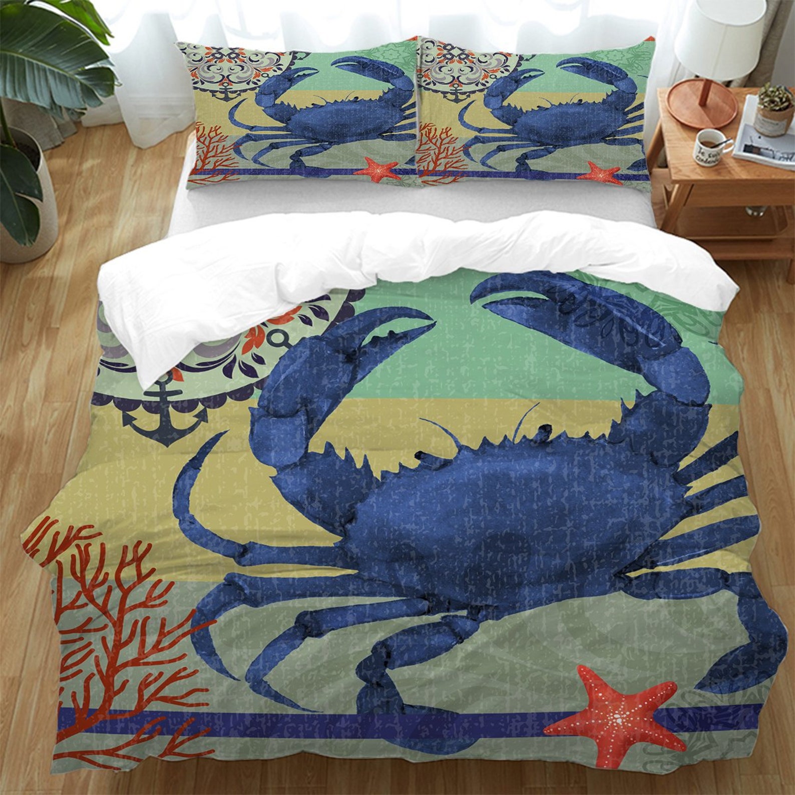 Sea Crab Duvet Cover Comforter Cover Quilt Cover Beach Ocean Sealife Bedding Coastal King Queen