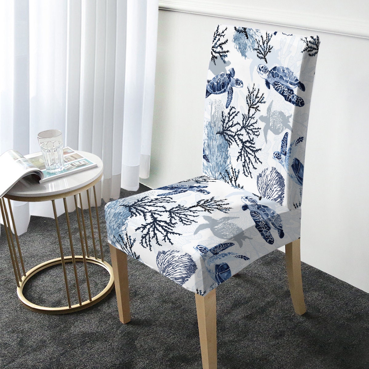 Blue and white chair covers new arrivals