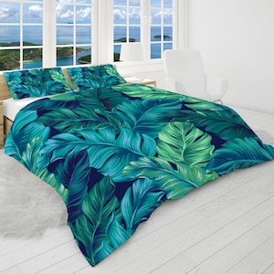Tropical Leaves Comforter Set, Green Foliage Quilt, Double-Sided Counterpane, Bedspread Bedcover - King, Queen, Full, Twin Size, AU, US, EU