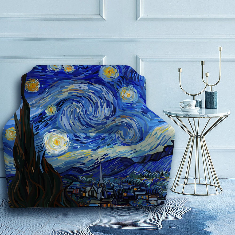 Blue Couch Cover, Starry Night Sofa Slipcover, Famous Artist, Armchair