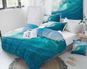 Ocean Wave Housse couette Couette Housse Housse de couette Housse nautique Plage Literie Coastal King Queen Full Twin Size