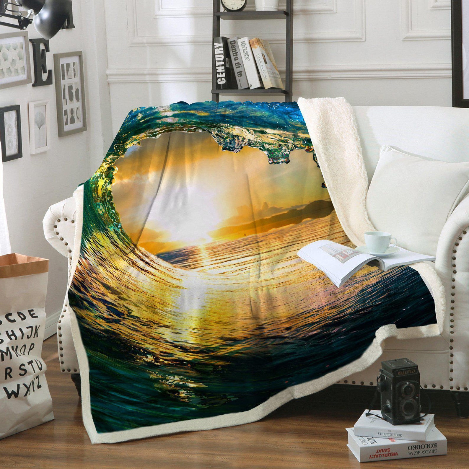 Ocean Wave Blanket Beach Theme Throw Surfing Bedspread Etsy UK