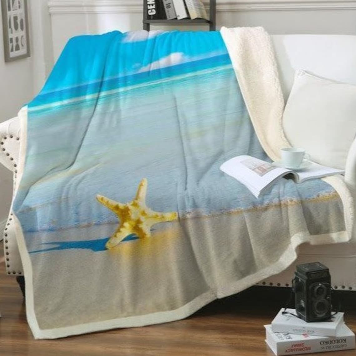 Coastal Blanket Ocean Themed Throw Beach Scene Sealife Etsy