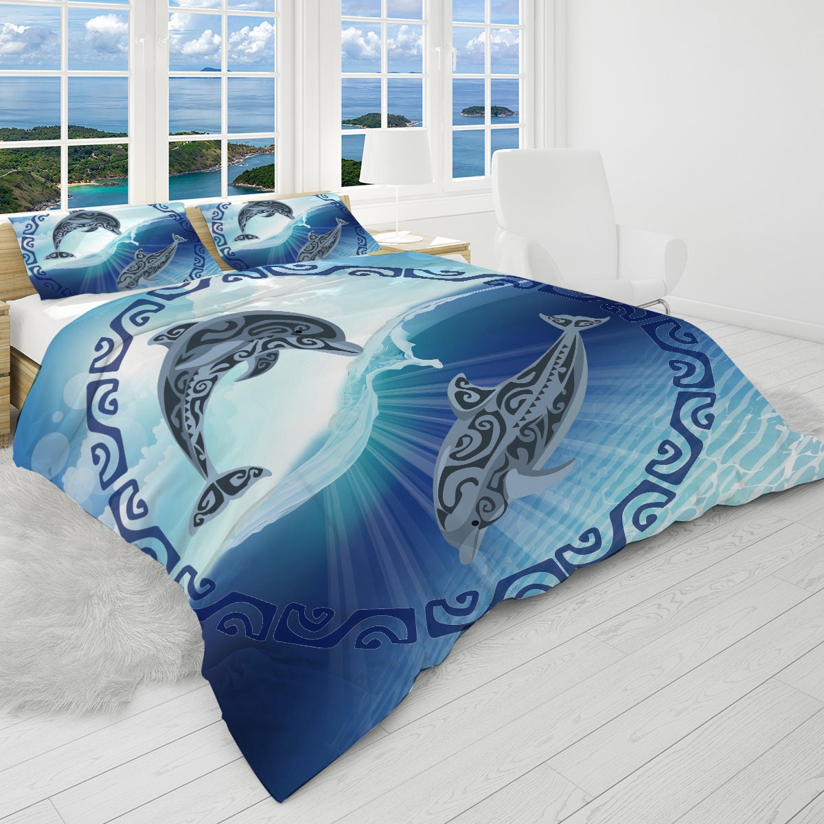 Juego de Colcha Azul Delfines