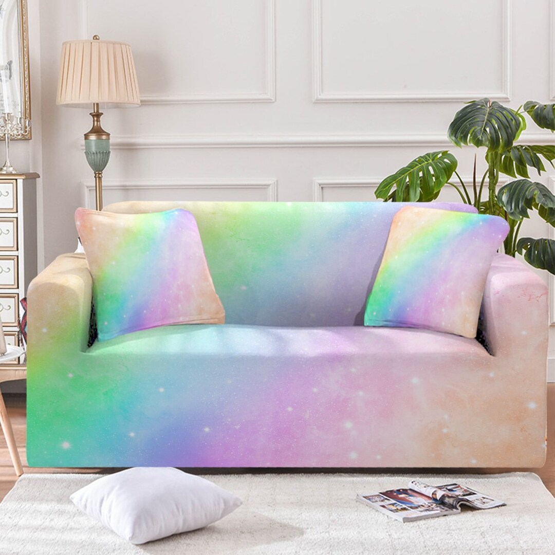 Rainbow Sofa Slipcover, Bohemian Couch Cover, Armchair Loveseat