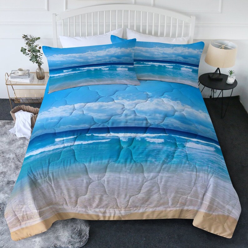 Beach Theme Comforter Set Ocean Bedding Coastal Quilt King Queen Twin