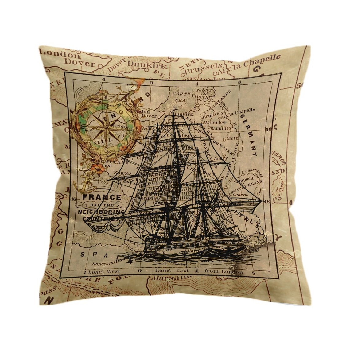 Nautical Comforter Vintage Chart Reversible Quilt Vessel Ship Bedding