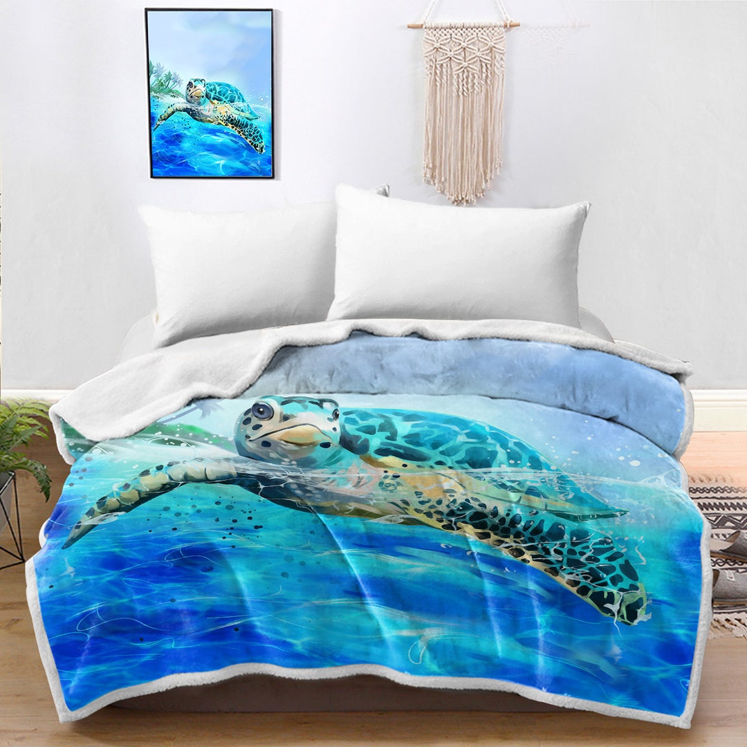 Sea Turtle Bedspread Ocean Blanket Beach Themed Coverlet Oversize Twin