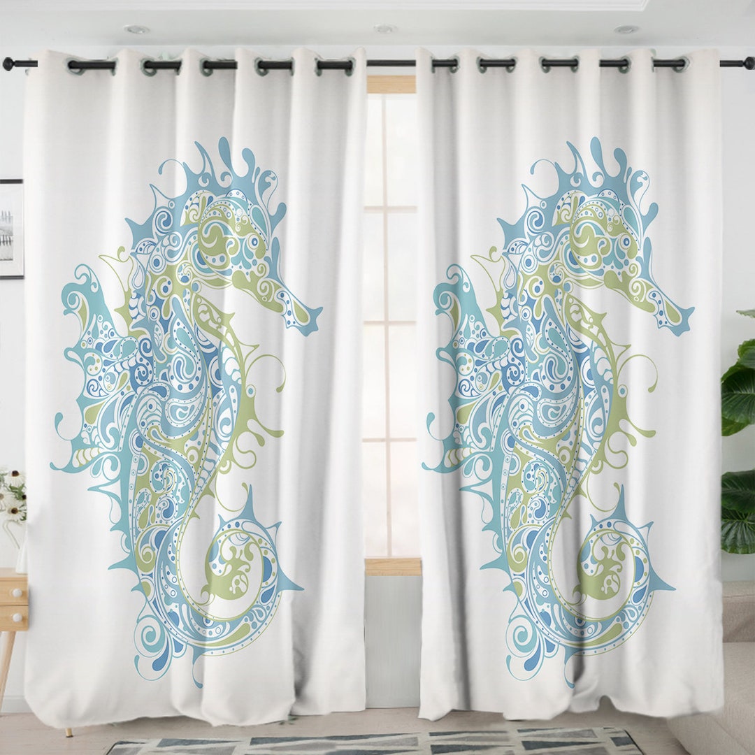 Coastal Curtains, Beach Theme Ocean Window Treatments, Aqua Marine