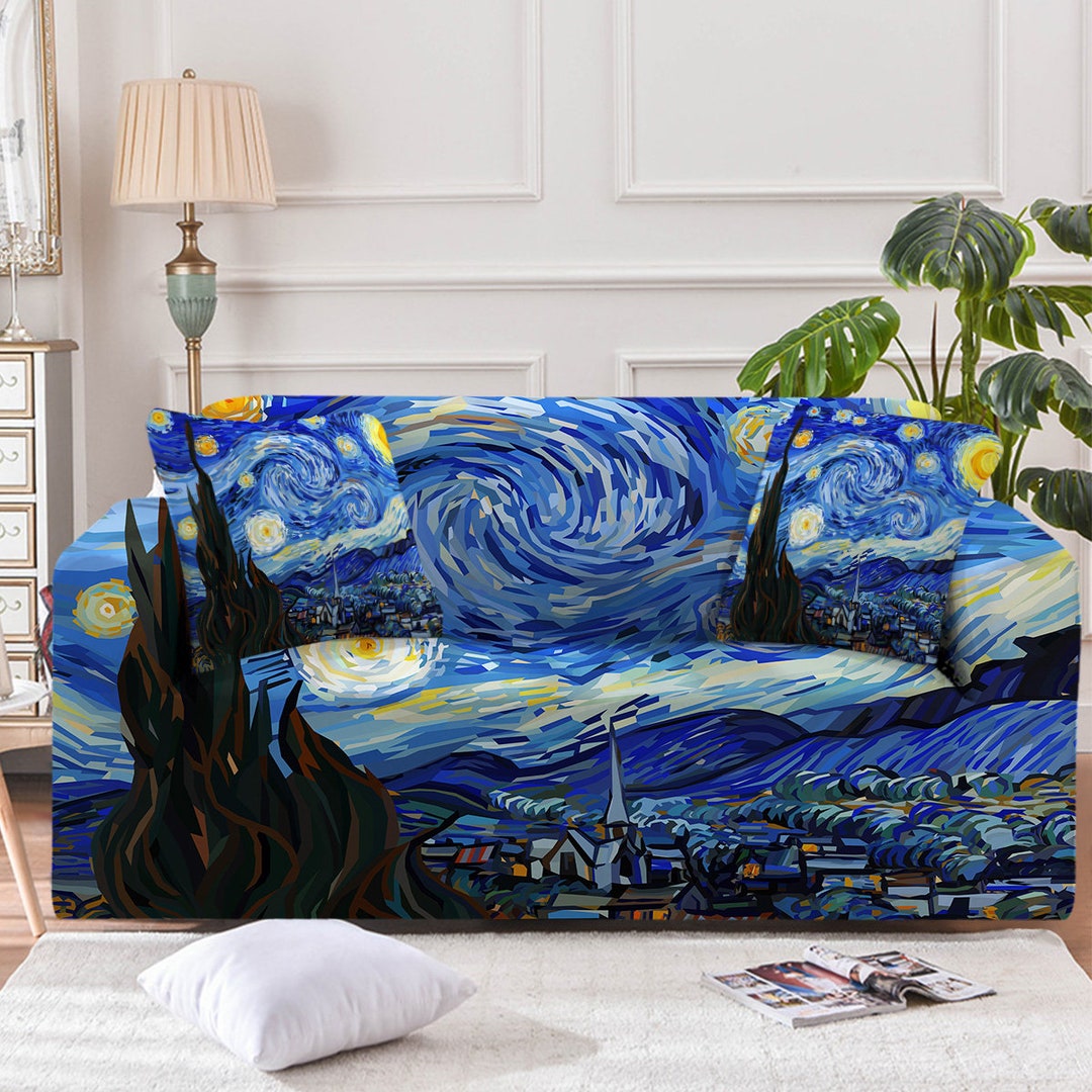 Blue Couch Cover, Starry Night Sofa Slipcover, Famous Artist, Armchair