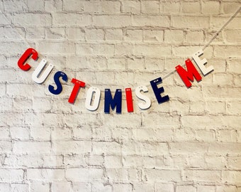 CUSTOMISE ME Banners Bunting * Union Jack England Flag Colours *Just Add The Wording! *Party Decoration *England Themed Party*Stag/Hen Party