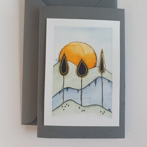 Grußkarte Sonne - Handgemalt, Aquarell, Doppelkarte mit Umschlag