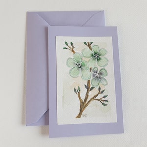 Handgemalte Aquarell Grußkarte - Blüten, Frühling - Doppelkarte mit Umschlag