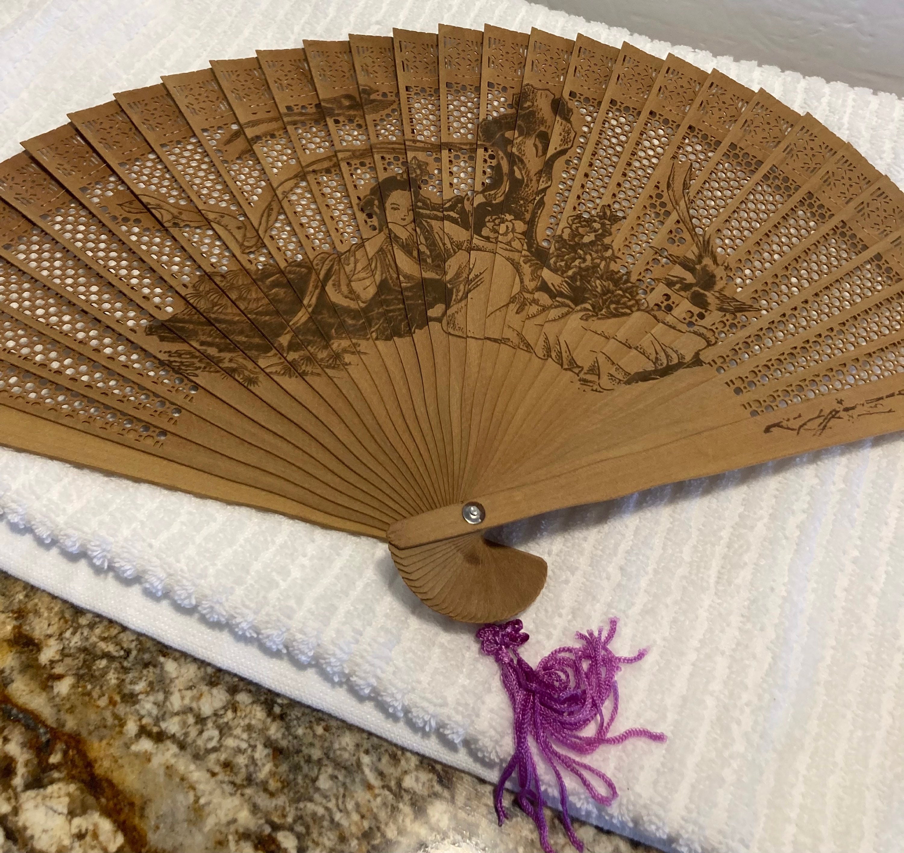 Chinese Folding Hand Fan Wood 