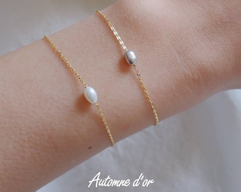 White/Grey Cultured Pearl Bracelet, Fine Gold Filled 14K Chain Bracelet, Natural Freshwater Pearl, LENA Bracelet, Christmas Gifts