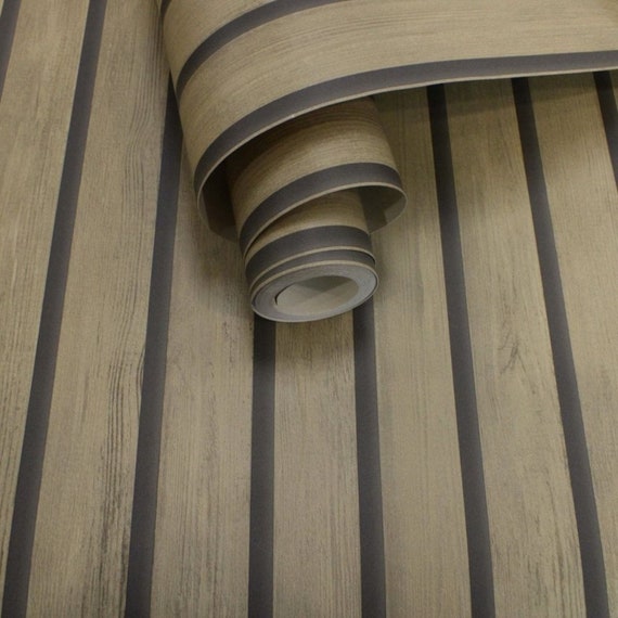 Papel pintado de listones de madera gris decoración efecto madera moderno -   México