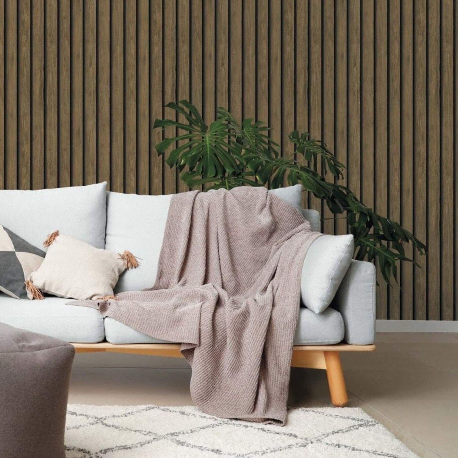 Dark Oak Brown Wooden Slat Wallpaper Decor Wood Effect Modern Etsy