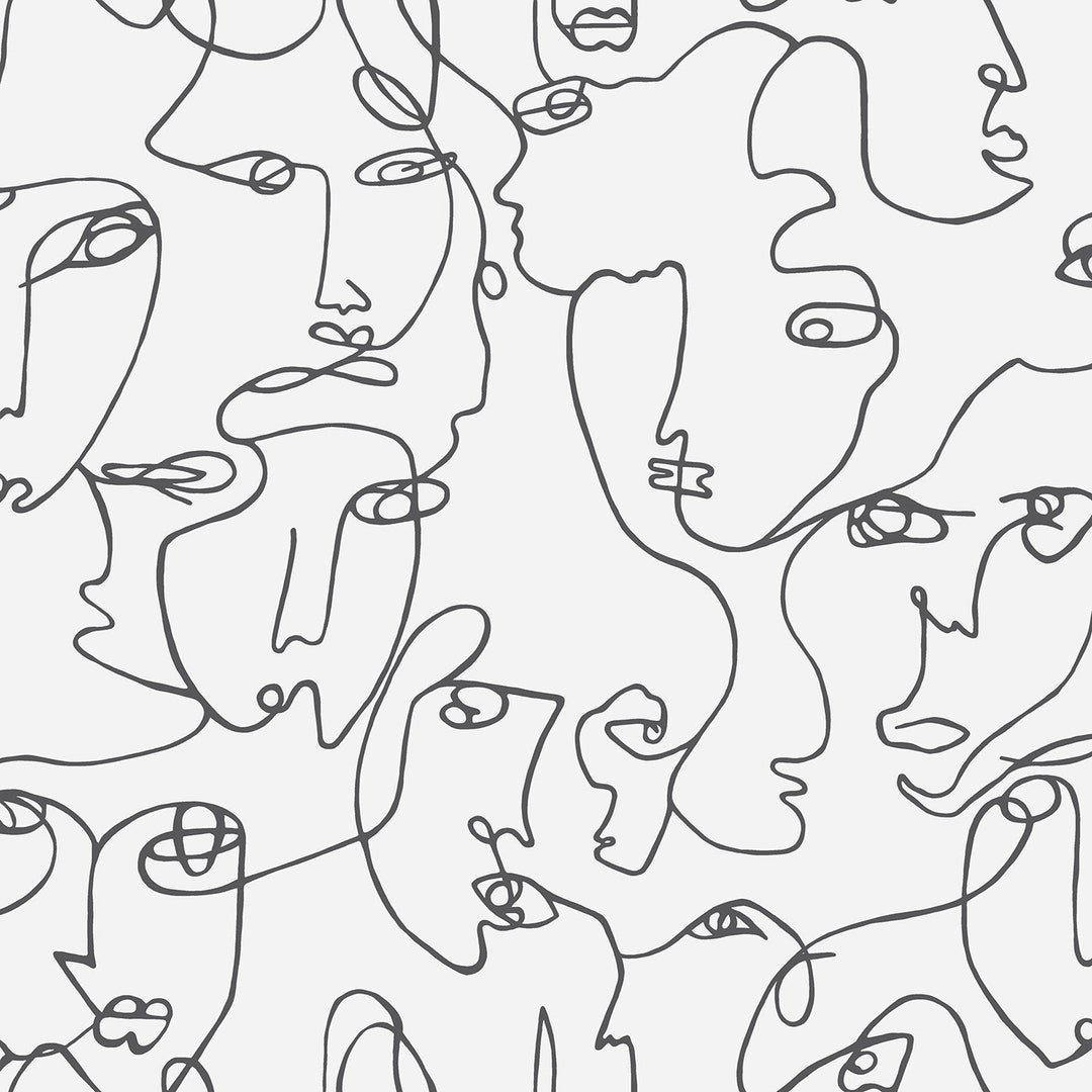 Black White Abstract Faces Wallpaper Holden Trendy Modern Etsy