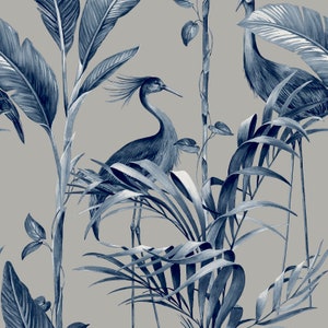 Azzurra Wallpaper Tropical Metallic Leaf Navy Silver