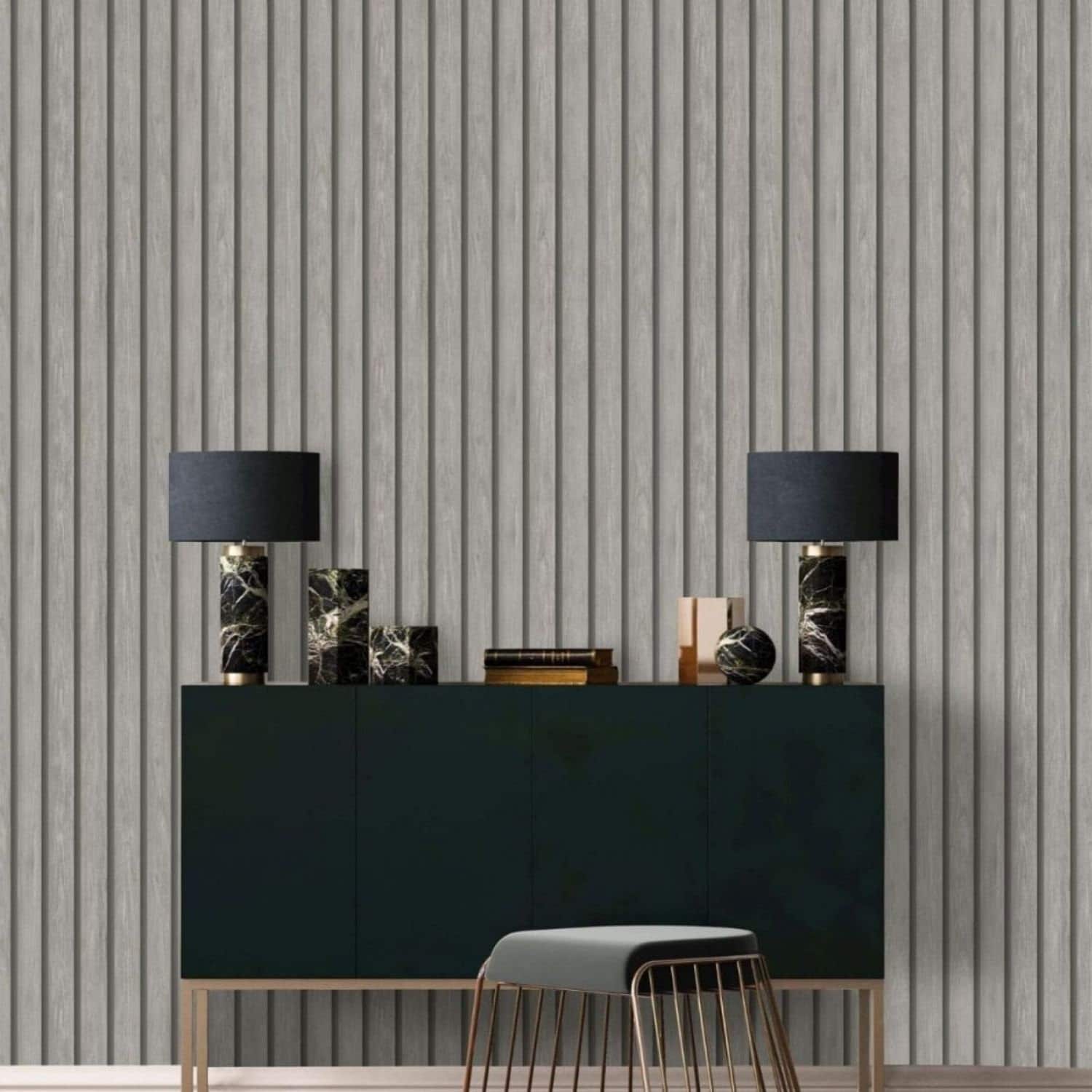 Papel pintado de listones de madera gris decoración efecto madera moderno -   México