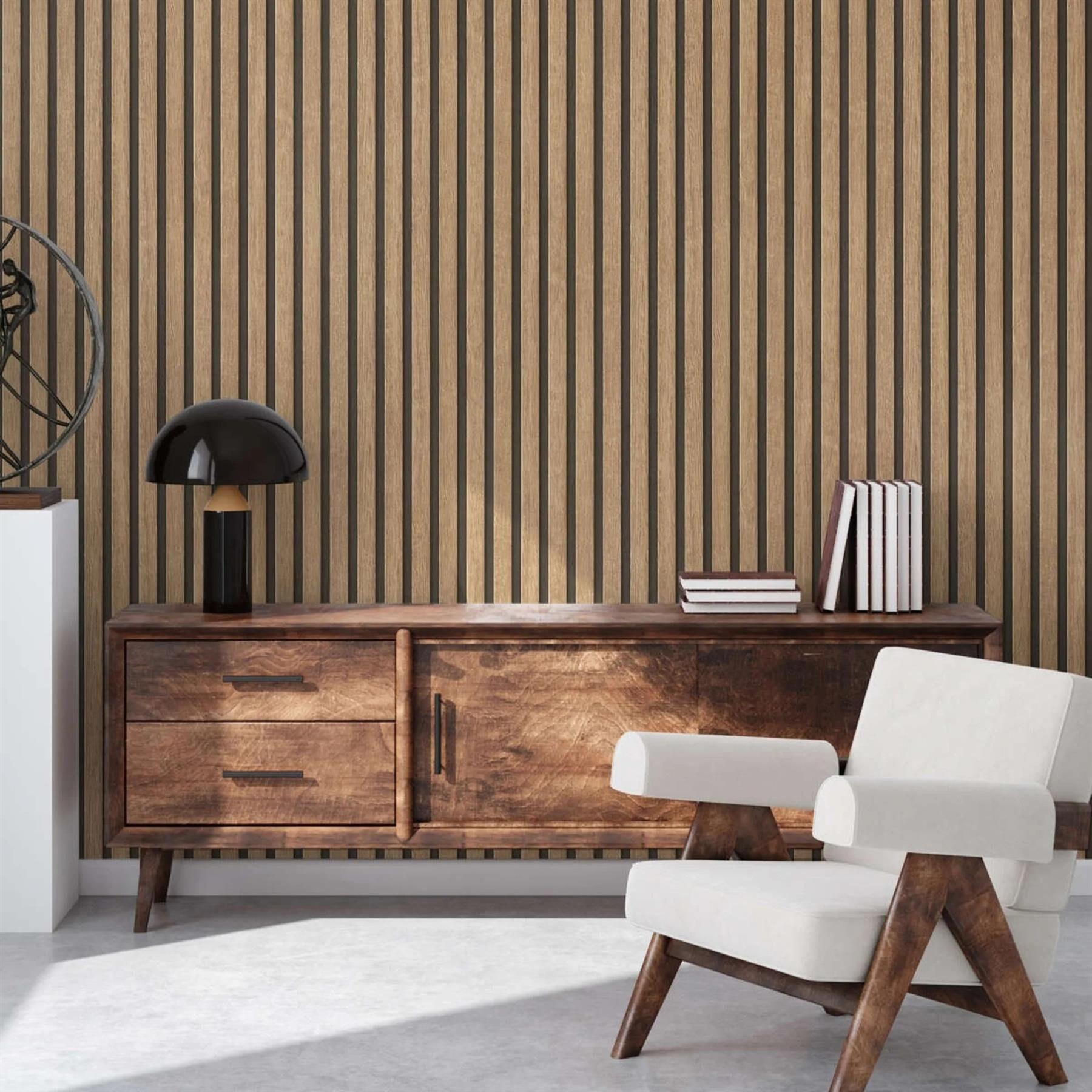 Wooden Slats Natural Wallpaper Modern Feature Wall Trendy Textured