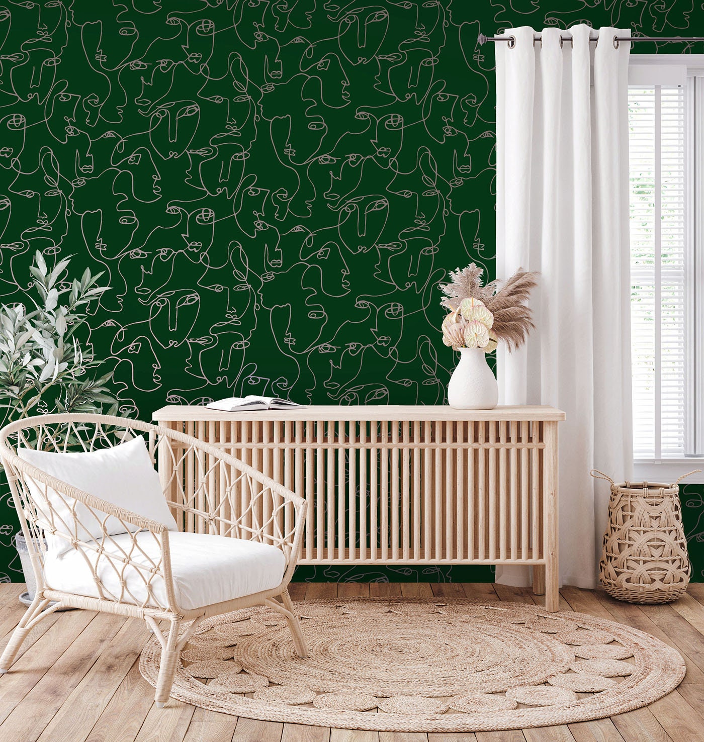 Green Abstract Faces Wallpaper Holden Trendy Modern Etsy UK