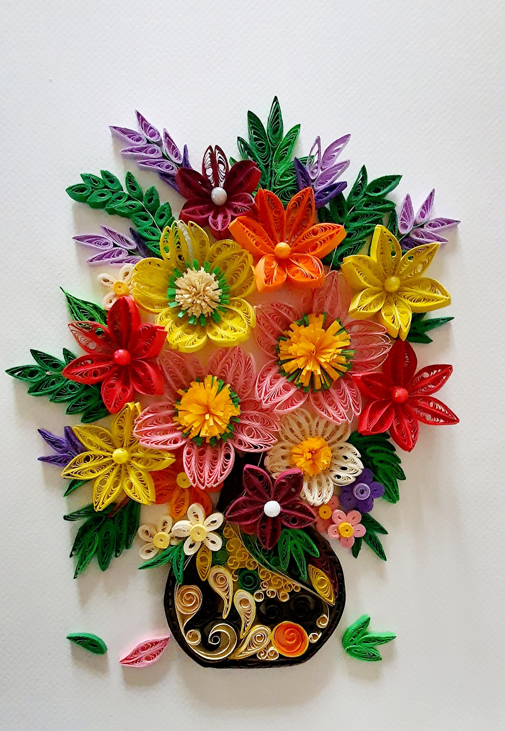 Quilled multicoloured flowers and vase Etsy