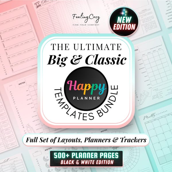 Ulitmate Happy Planner Inserts | 500+ Big & Classic Planner Covers, Calendars, Templates, Brain-Dump | Printable Pages