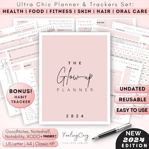 2024 Glow Up Planner: Self Care Planner, Fitness Journal, Skincare Routine,  Period Tracker, Workout Planner Digital Fitness Printable PDF -  France