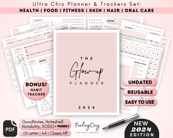 2024 Glow Up Planner: Self Care Planner, Fitness Journal, Skincare