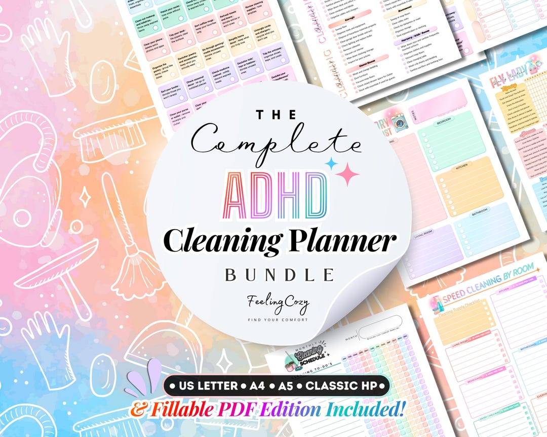 ADHD Cleaning Planner Bundle: Cleaning Schedule | Family Chore Chart ...