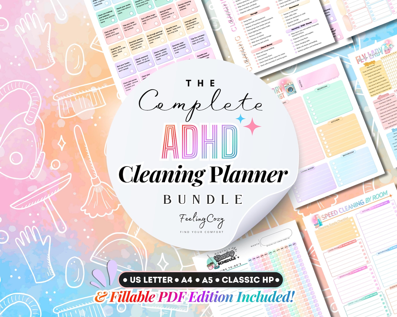 ADHD Cleaning Planner Bundle: Cleaning Schedule | Family Chore Chart ...