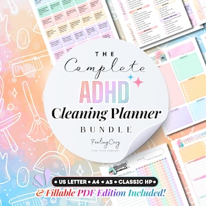 ADHD Cleaning Planner Bundle: Cleaning Schedule | Family Chore Chart | Declutter | Deep-Cleaning Checklist | Fillable PDF
