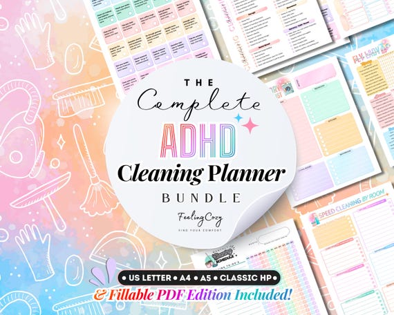 ADHD Cleaning Planner Bundle: Cleaning Schedule | Family Chore Chart | Declutter | Deep-Cleaning Checklist | Fillable PDF