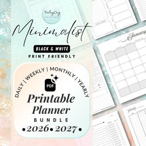 2026 2027 Printable Calendar Bundle | Minimalist Daily, Weekly, Monthly, Yearly Planners with To-do list