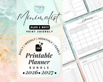 2026 2027 Printable Calendar Bundle | Minimalist Daily, Weekly, Monthly, Yearly Planners with To-do list