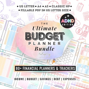 ADHD Budget Planner Printable | Fillable Editable Weekly Biweekly Monthly Budget Templates | A5 Paycheck Bill