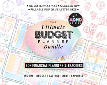 ADHD Budget Planner Printable | Fillable Editable Weekly Biweekly Monthly Budget Templates | A5 Paycheck Bill