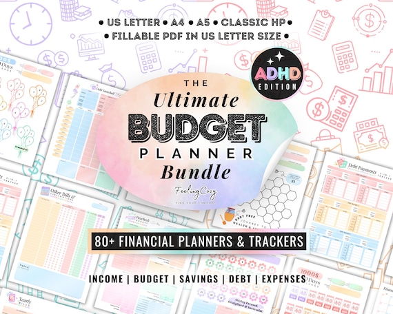 ADHD Budget Planner Printable | Fillable Editable Weekly Biweekly Monthly Budget Templates | A5 Paycheck Bill