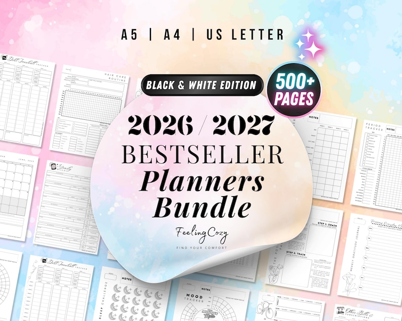 2026 Planner Printable, Printable Planner Bundle, A5 Planner Inserts, A5 Planner Cover, A5 Planner Dashboard, 2026 Calendar Planner, 2026 Monthly Planner, Daily Planner, Weekly Planner, Weekly Hourly Planner, A5 Planner Inserts