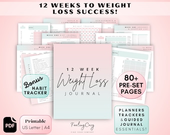 12 Week Weight Loss Journal | Workout & Fitness Planner |  Body Measurement, Meal, Water Trackers