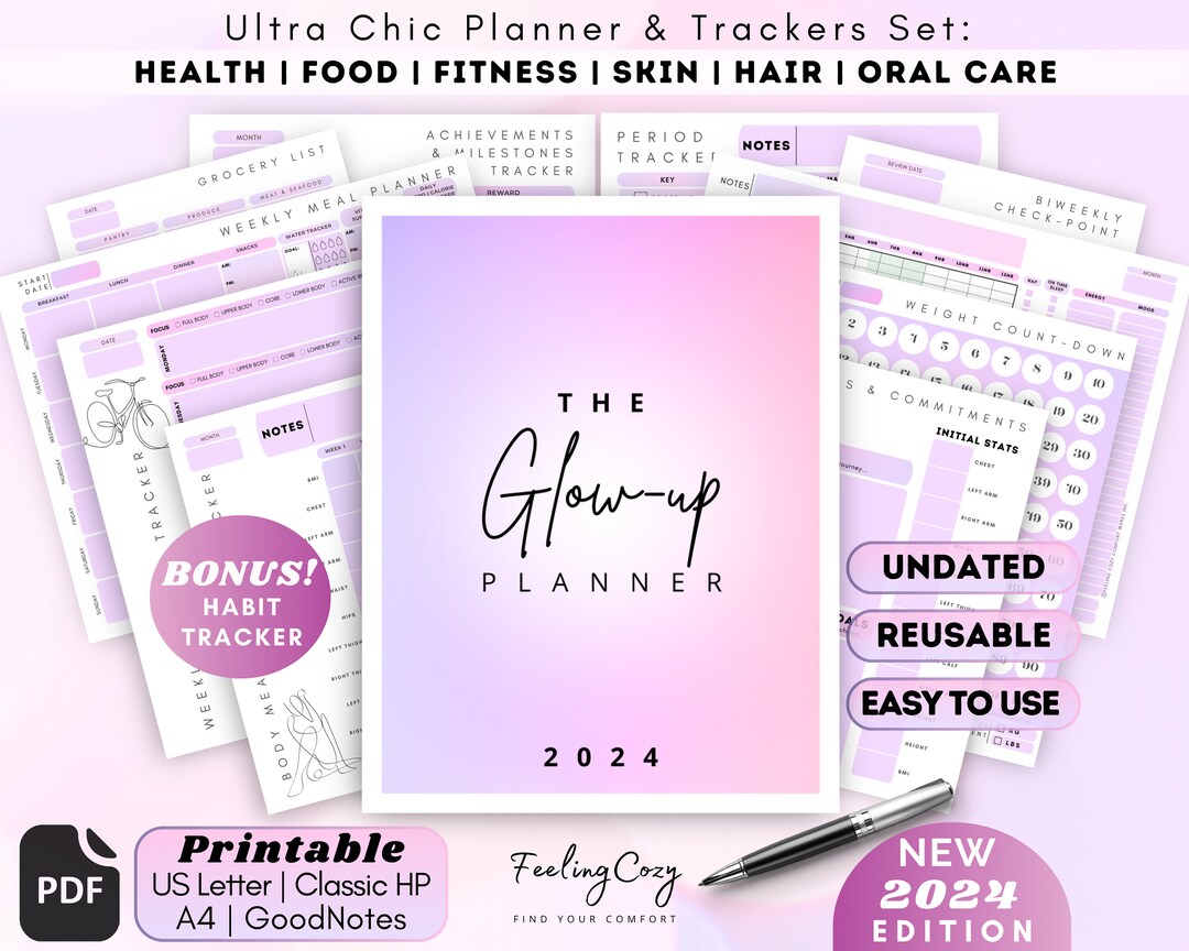 2024 Glow up Planner: Self Care Planner Fitness Journal - Etsy Australia