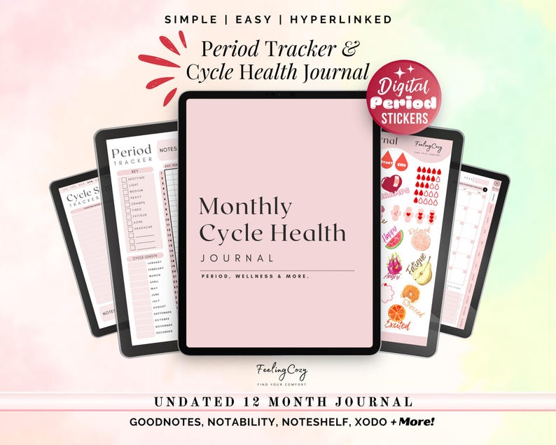 Period Tracker: Digital Period Tracker, Period Stickers, Period Cycle Tracker, Menstrual Cycle Planner, Ovulation Tracker, Symptom Tracker | Period tracker Goodnotes Planner IPad Planner