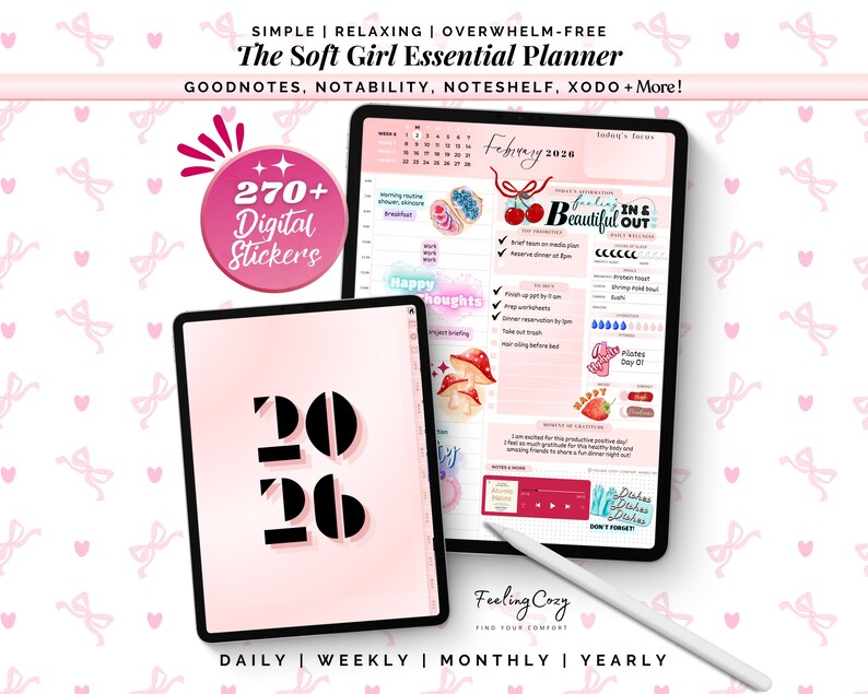 2026 Simple Digital Planner: Pink Goodnotes Planner for iPad | 275 ...