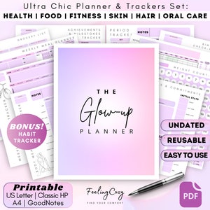 2026 self care planner, glow up planner, weight loss planner, fitness planner, workout planner