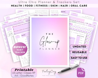 Glow Up Planner 2026: Self Care, Fitness, Skincare, Period Tracker | Workout log, Selfcare Printable