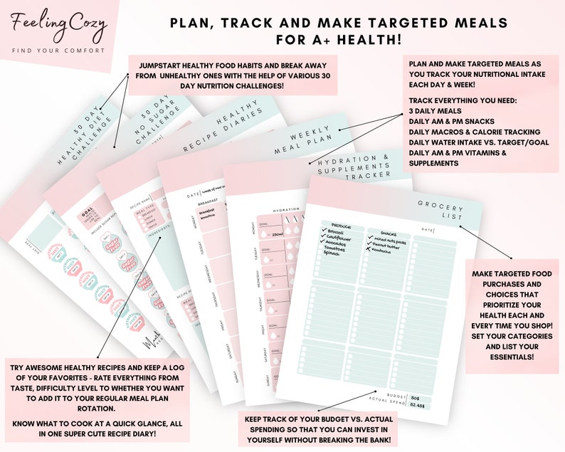 2026 Glow Up Planner Printable Bundle | Fitness and Workout Journal | Self Care Planner Inserts image 6