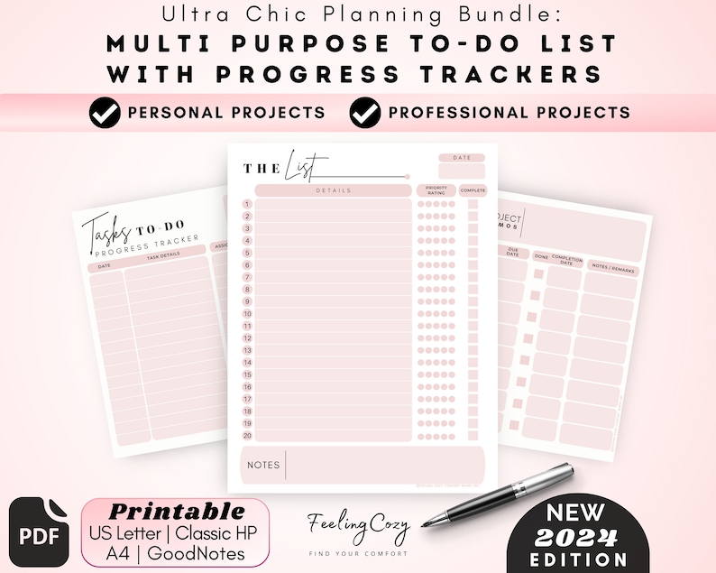 To Do List Printable With Task Progress Trackers (PDF Planner Inserts ...