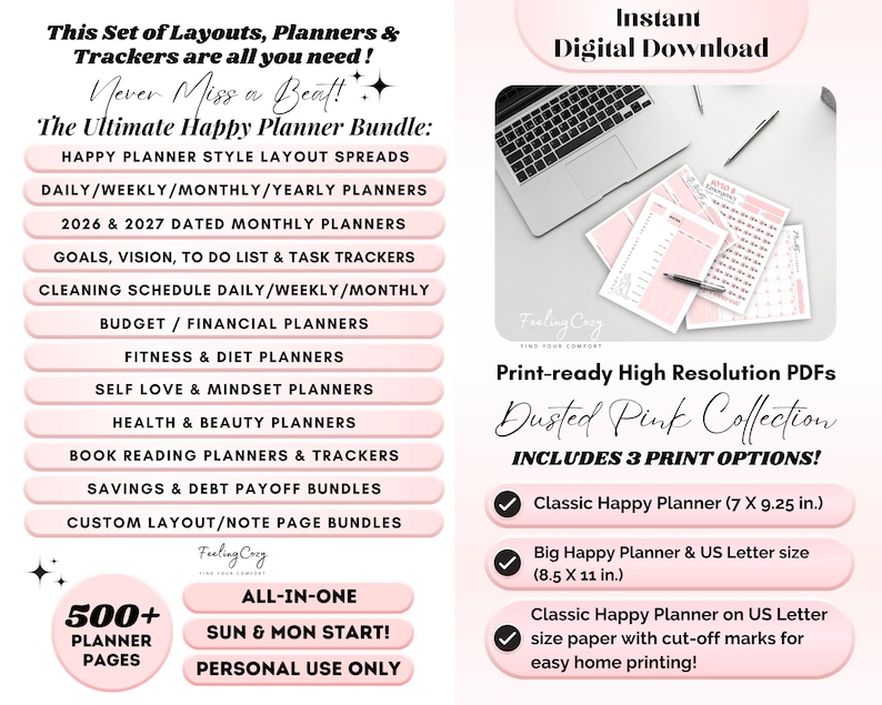 Happy Planner Templates, Happy Planner Inserts, Happy Planner Refill, Printable Happy Planner