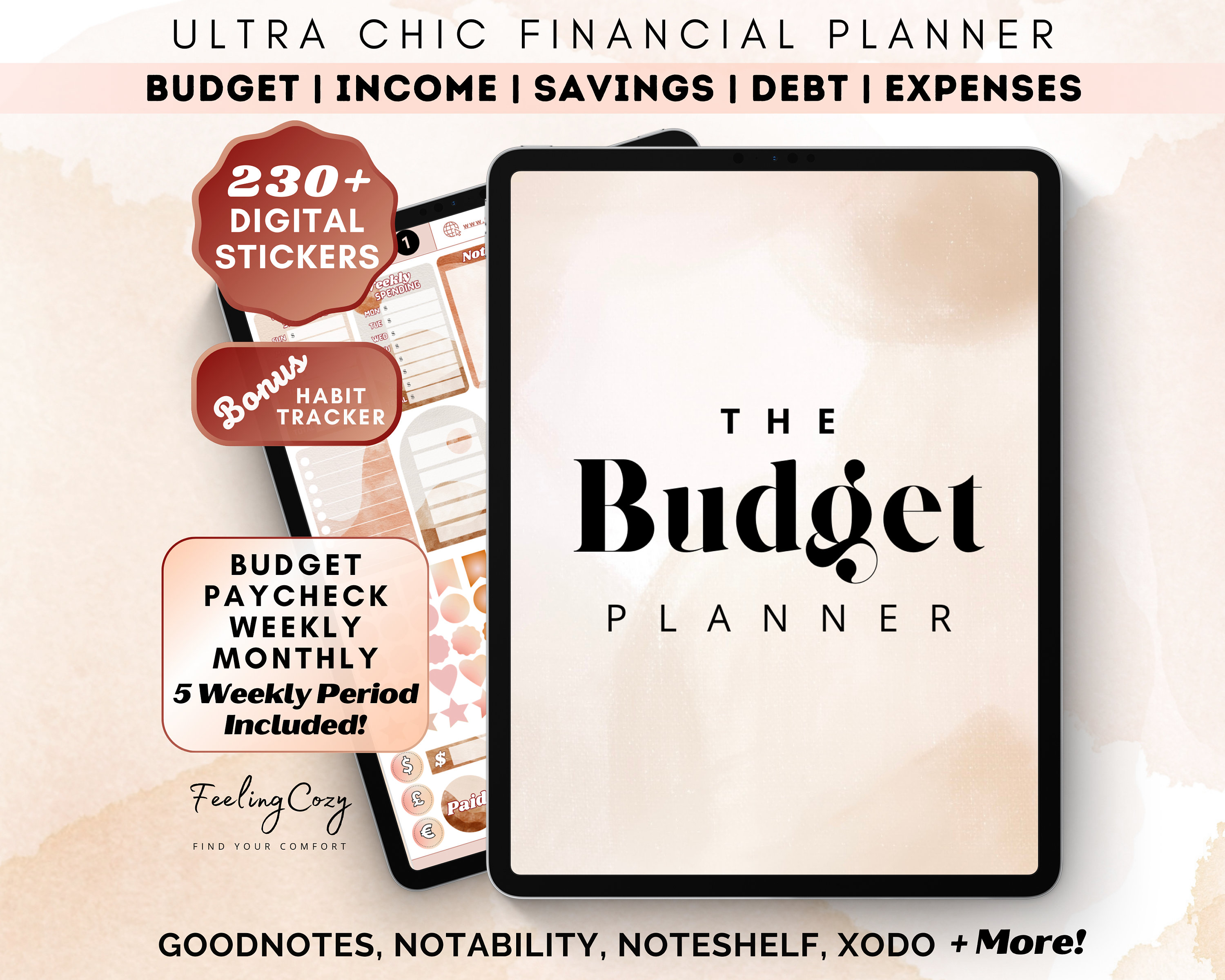 Digital Budget Planner 2026 Weekly Paycheck Template Monthly Finance Tracker for iPad Goodnotes